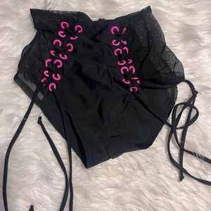 Dolls kill K Valentine black  and Pink mesh rave shorts